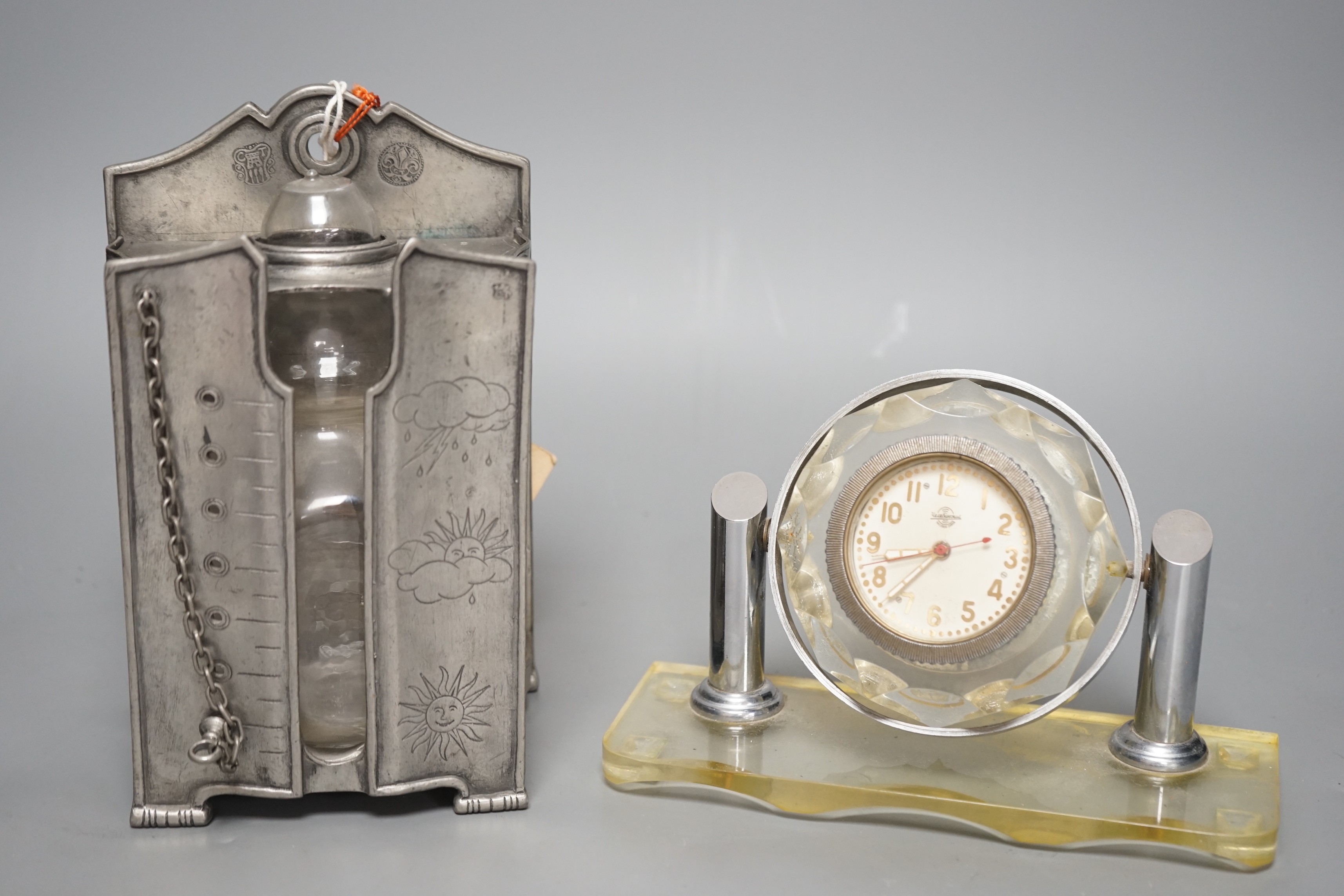 A Russian ‘gimble’ timepiece and an 18th century style water barometer, 20cm